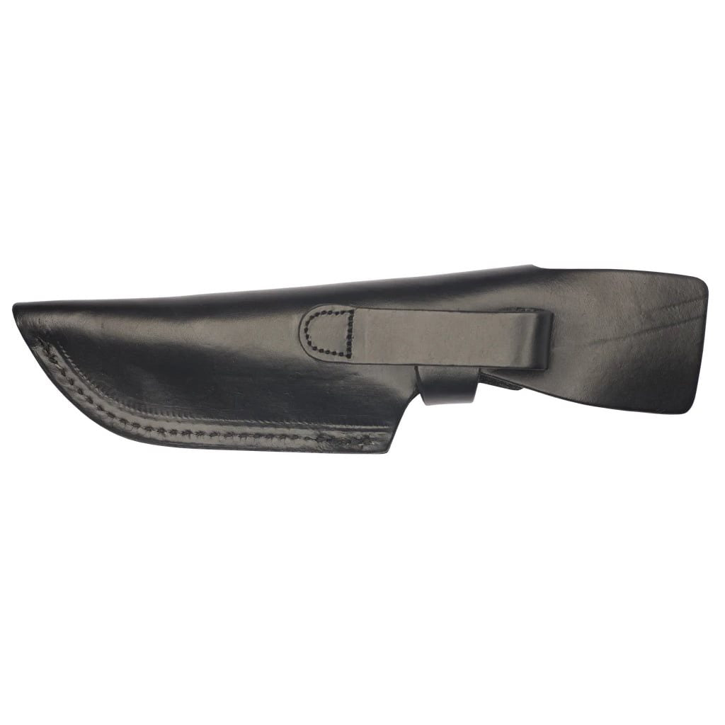 Cuchillo fijo TAK 2 con hoja negra de acero 1075 y funda de cuero