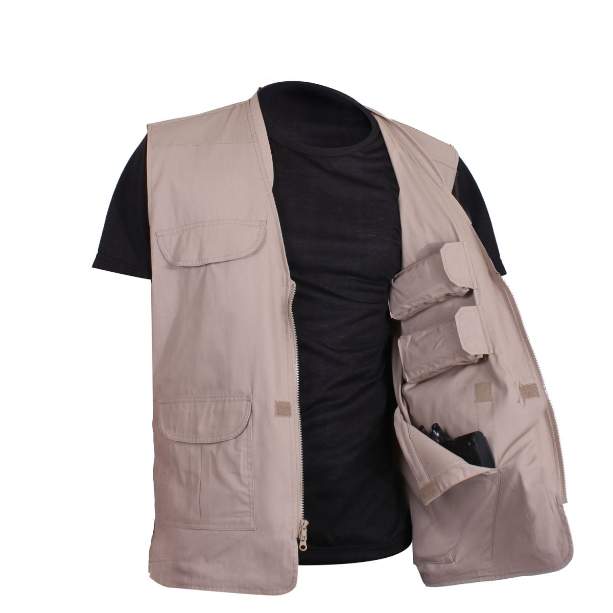 Chaleco Vesta CONCEALED CARRY ligero khaki con bolsillos interiores para porte oculto
