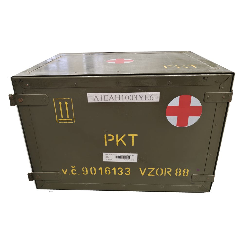 Caja sanitaria militar de madera con tres cajones y mesa 57,5x39,5x39,5 cm