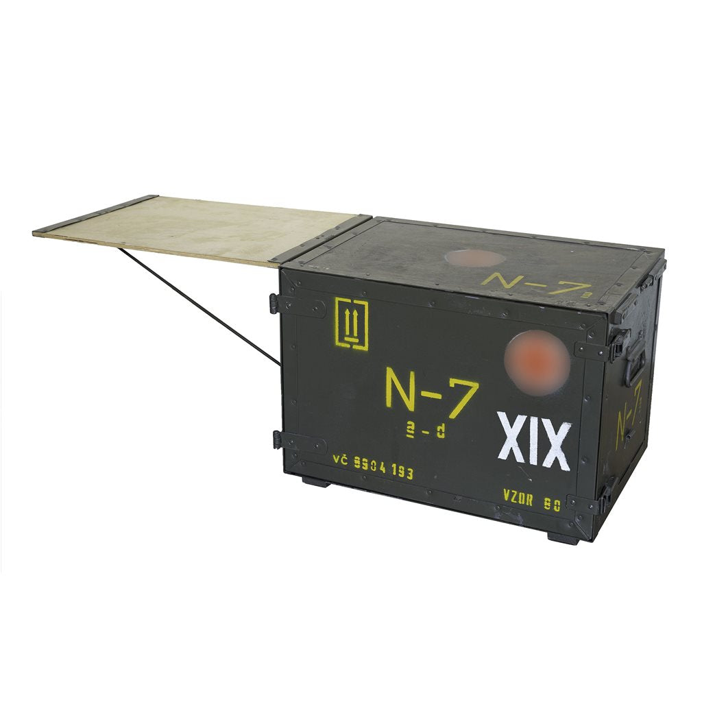 Caja de madera militar con dos cajones y mesa, AČR/ČSLA, 57,5 x 39,5 x 39,5 cm, 22 kg