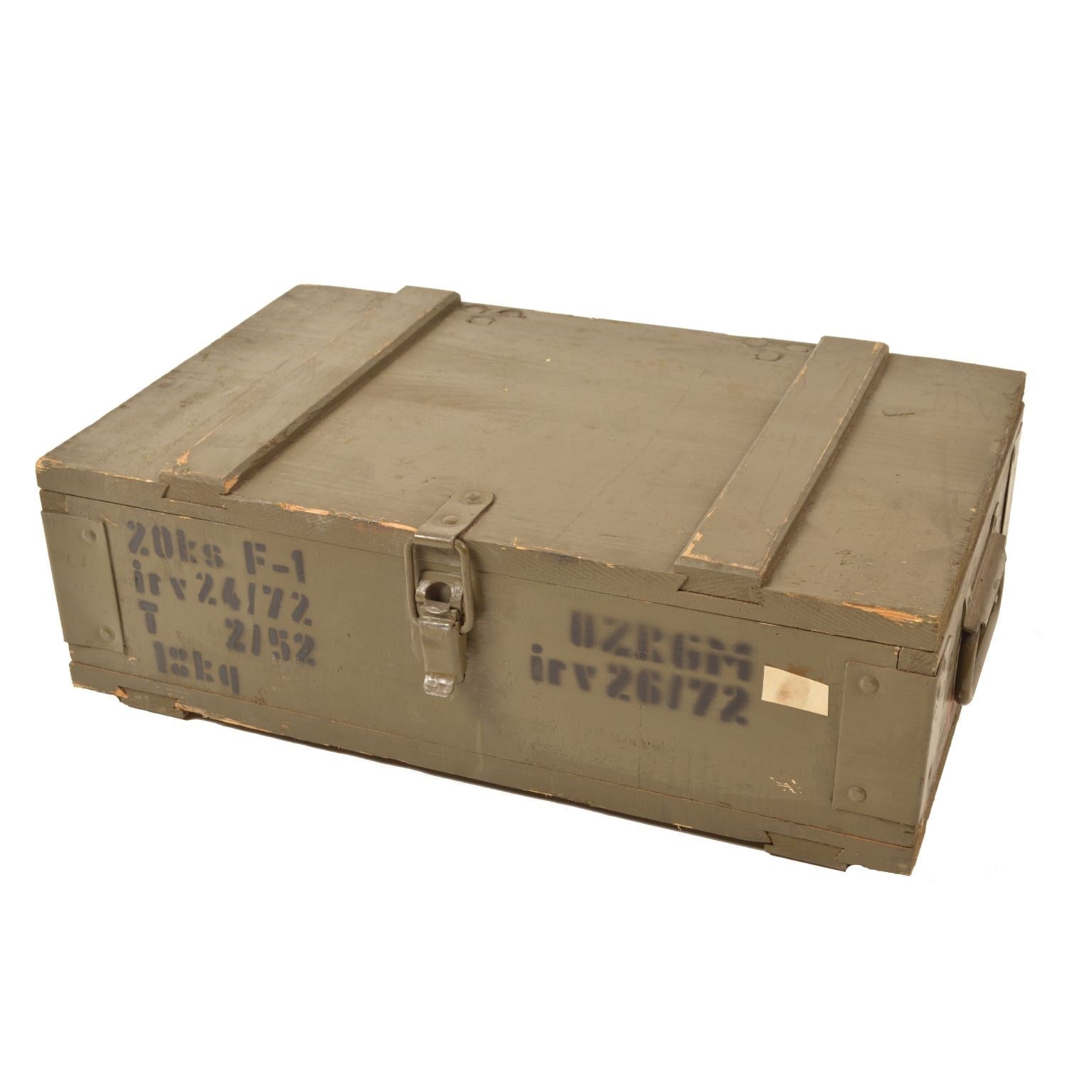 Caja de madera usada con tapa para granadas F-1, identificador 87027929