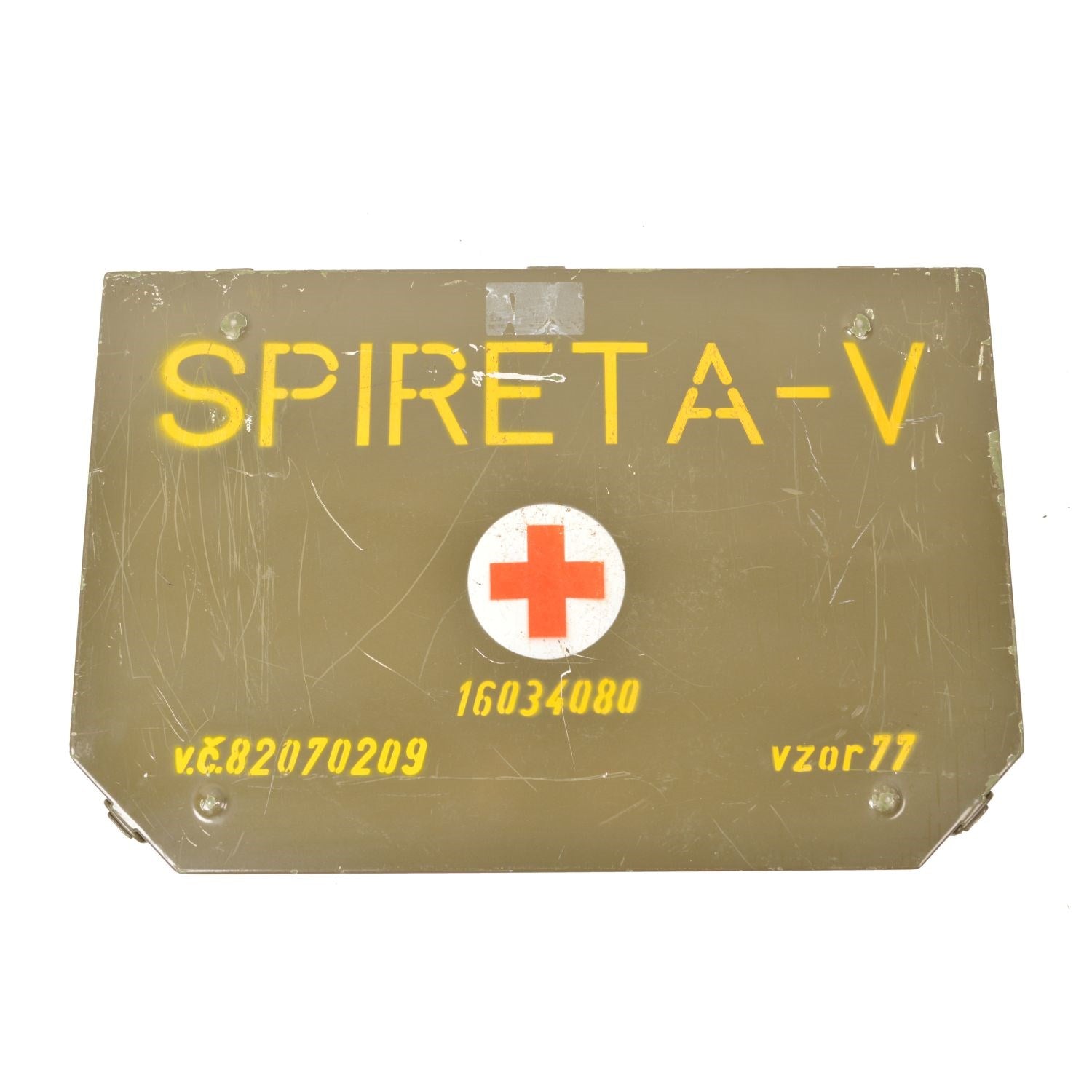 Caja metálica militar usada SPIRETA para material sanitario, 16 x 60 x 40 cm
