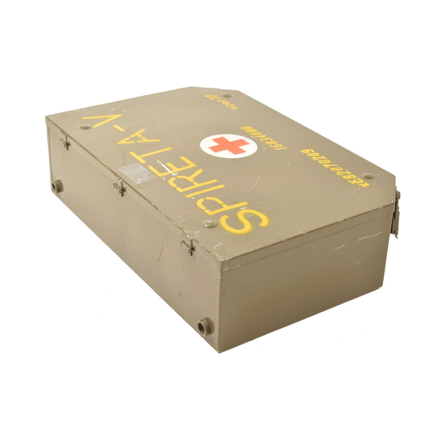 Caja metálica militar usada SPIRETA para material sanitario, 16 x 60 x 40 cm