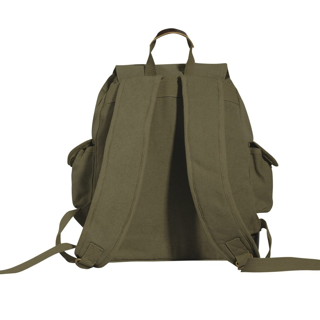Mochila Expedition Vintage verde de lona con detalles en cuero y latón