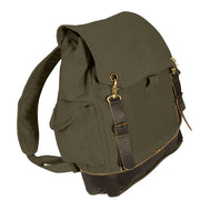 Mochila Expedition Vintage verde de lona con detalles en cuero y latón