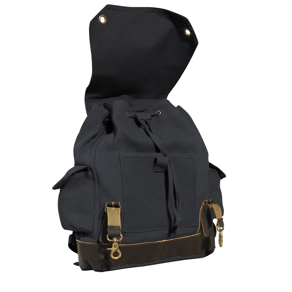 Mochila Expedition Vintage verde de lona con detalles en cuero y latón