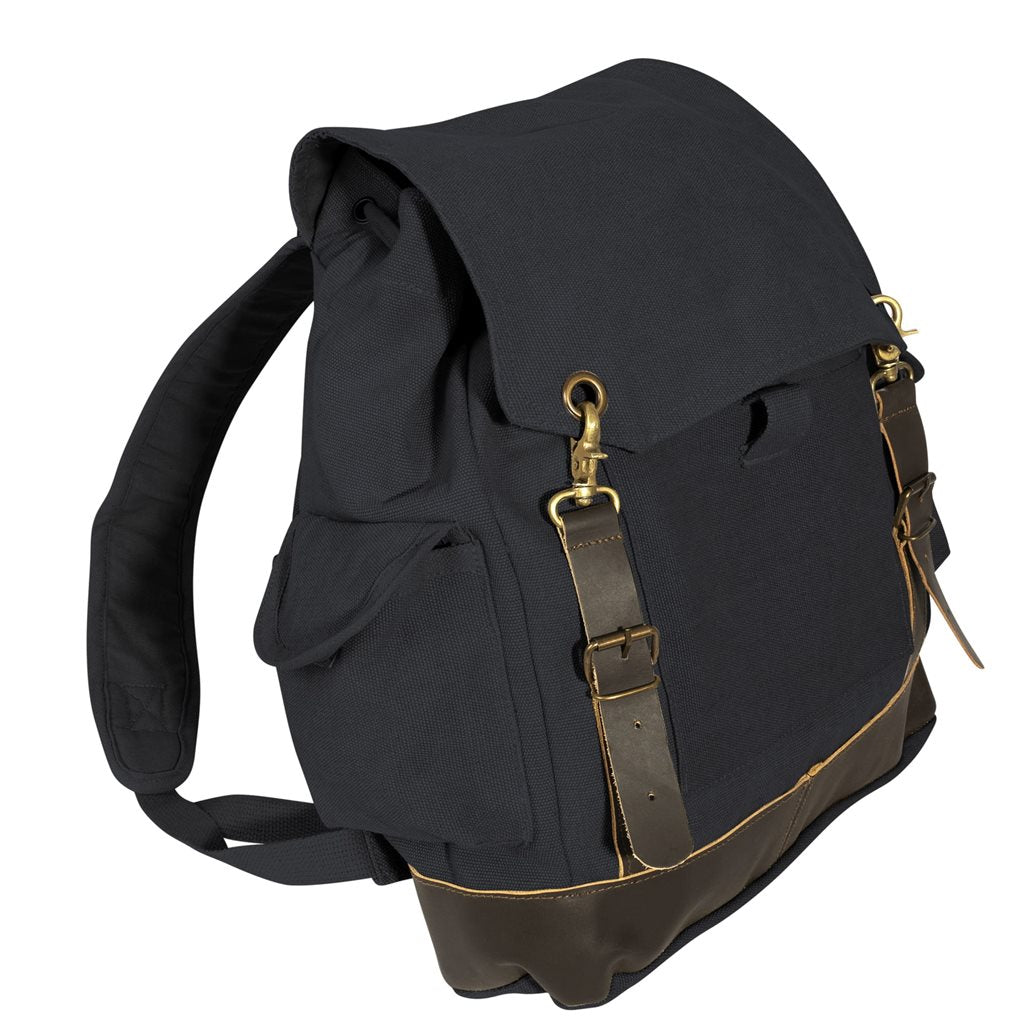 Mochila Expedition Vintage verde de lona con detalles en cuero y latón