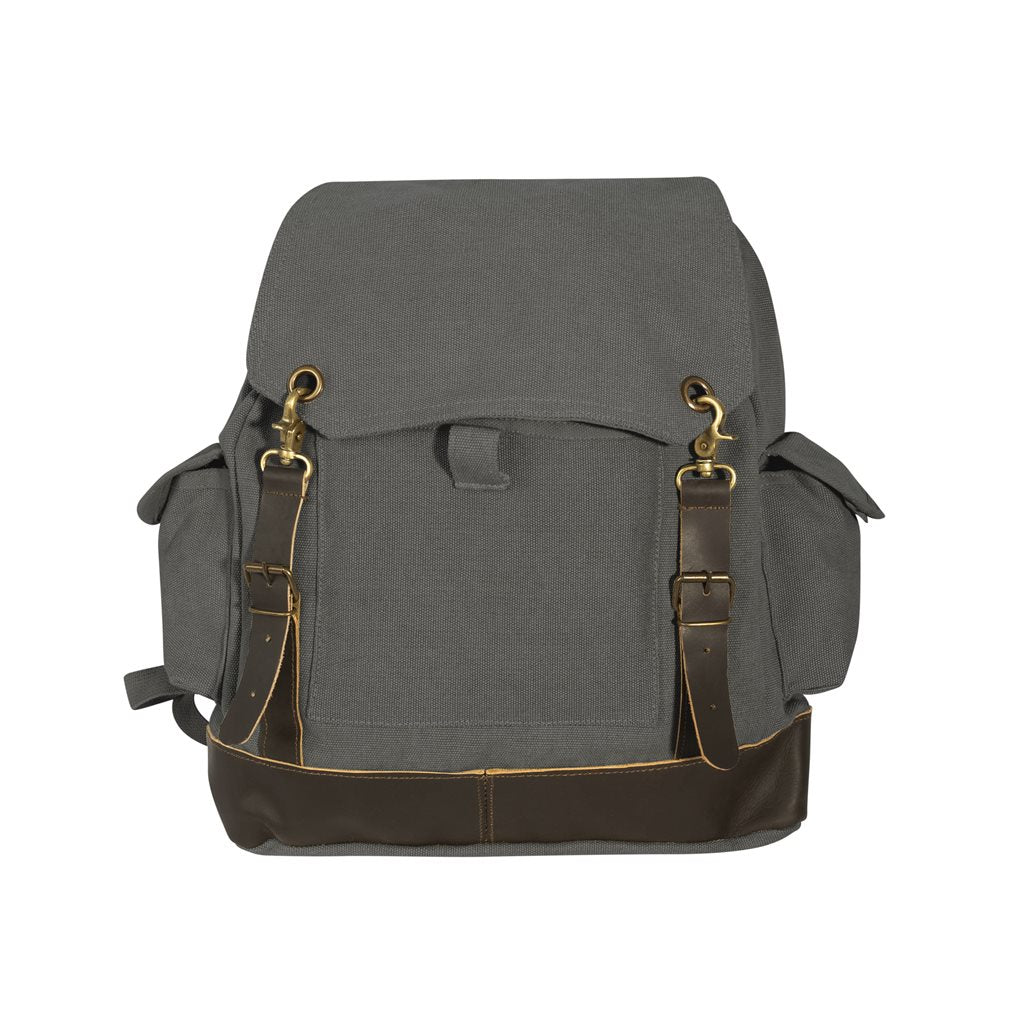Mochila Expedition Vintage verde de lona con detalles en cuero y latón
