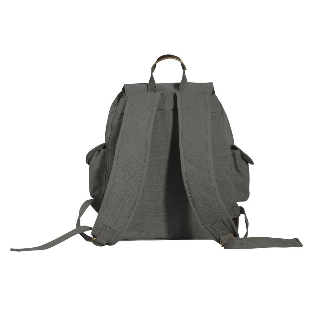 Mochila Expedition Vintage verde de lona con detalles en cuero y latón