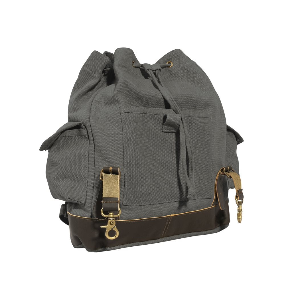 Mochila Expedition Vintage verde de lona con detalles en cuero y latón