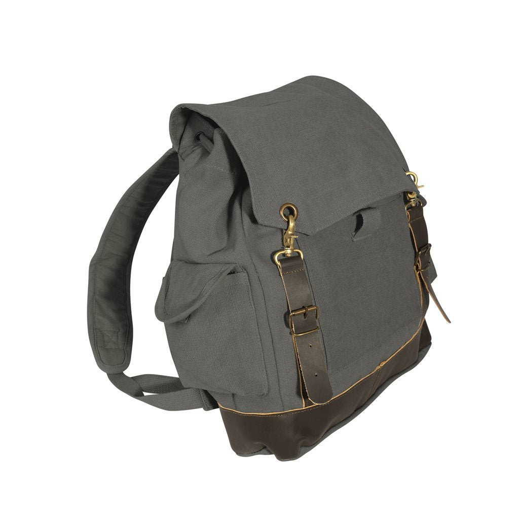 Mochila Expedition Vintage verde de lona con detalles en cuero y latón