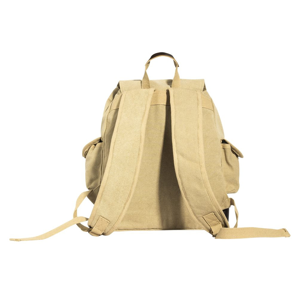 Mochila Expedition Vintage verde de lona con detalles en cuero y latón