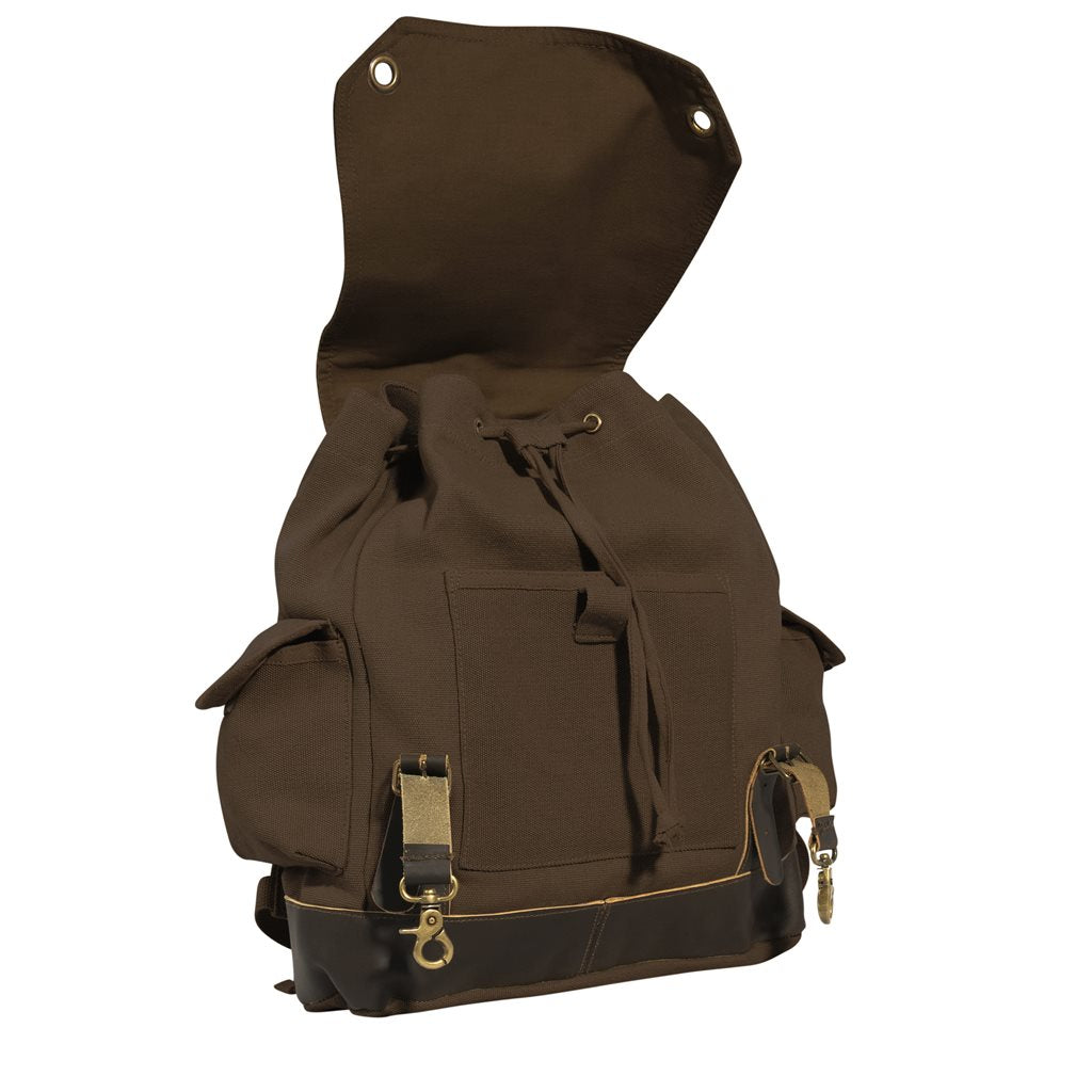 Mochila Expedition Vintage verde de lona con detalles en cuero y latón