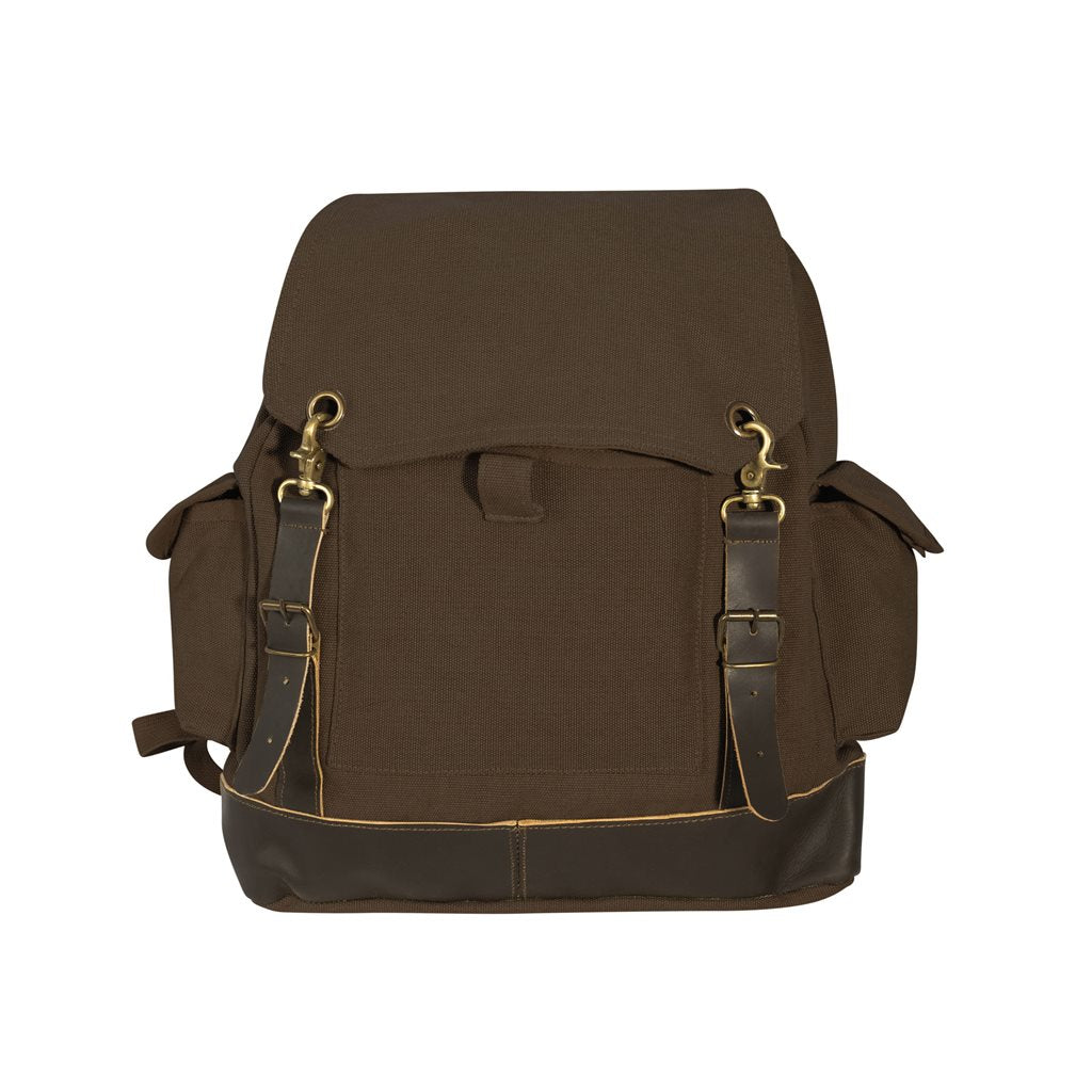 Mochila Expedition Vintage verde de lona con detalles en cuero y latón