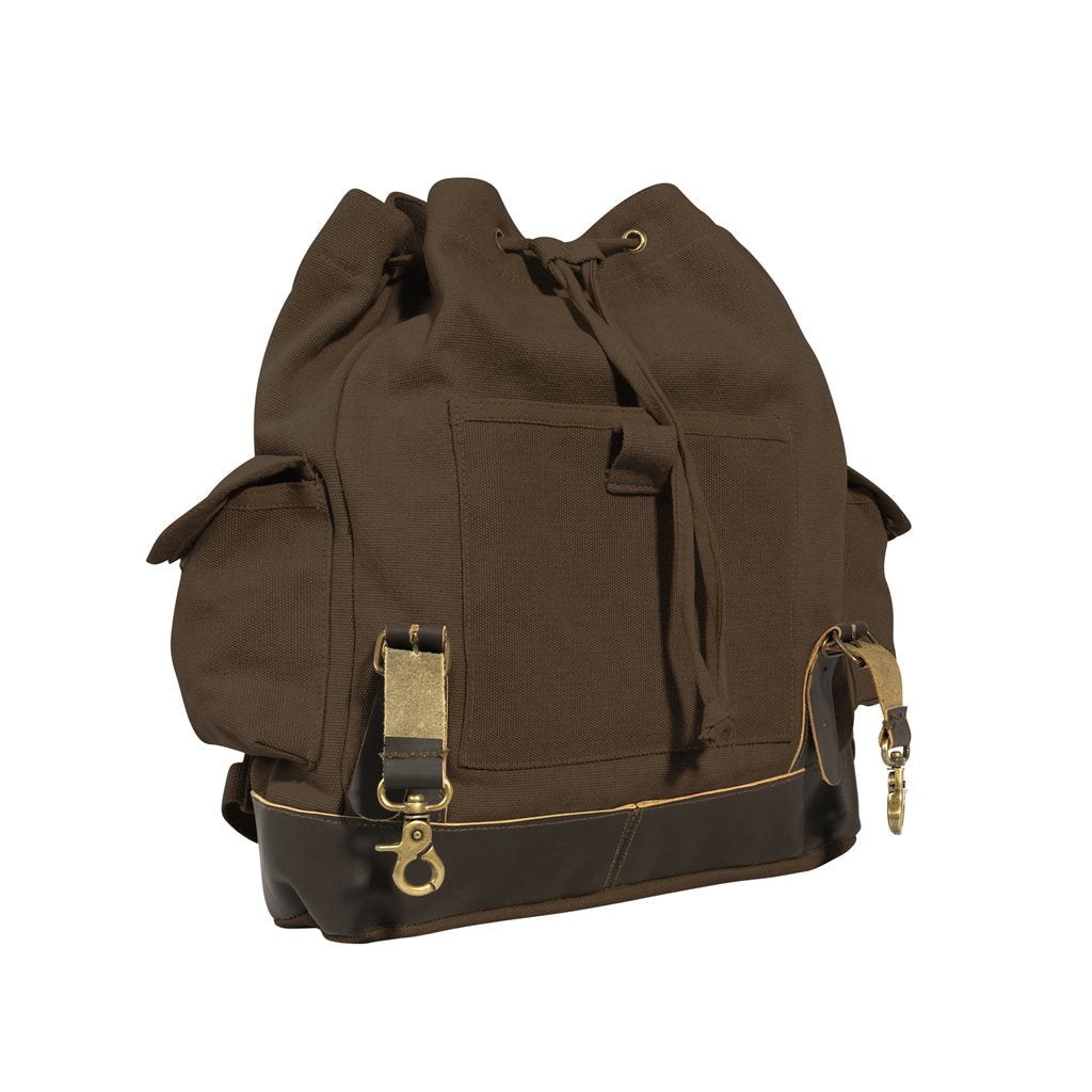 Mochila Expedition Vintage verde de lona con detalles en cuero y latón