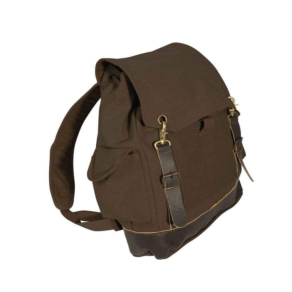 Mochila Expedition Vintage verde de lona con detalles en cuero y latón