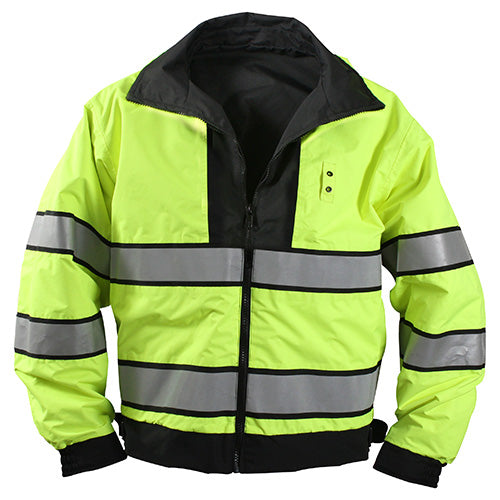 Chaqueta impermeable reversible amarilla/negra en 320d Taslon con franjas reflectantes anchas
