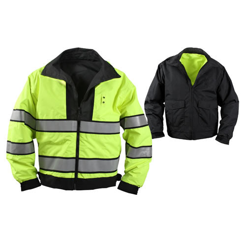 Chaqueta impermeable reversible amarilla/negra en 320d Taslon con franjas reflectantes anchas