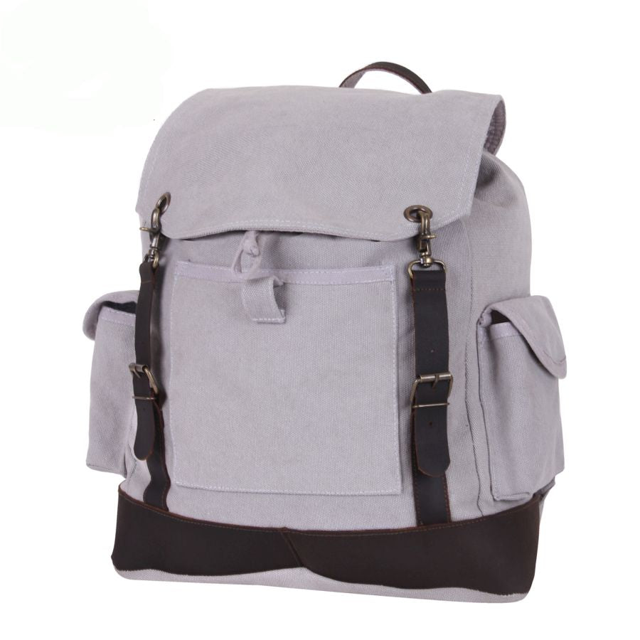 Mochila Expedition Vintage gris de lona con detalles de cuero y latón