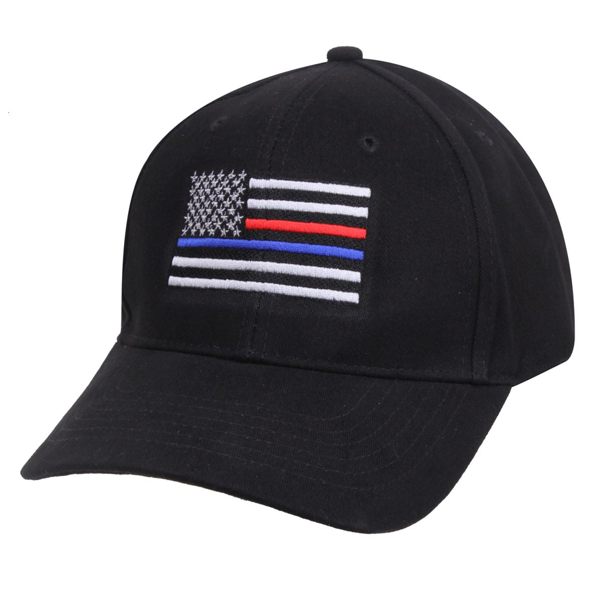 Gorra negra con bandera EE. UU. bordada y línea azul y roja, algodón peinado, talla ajustable