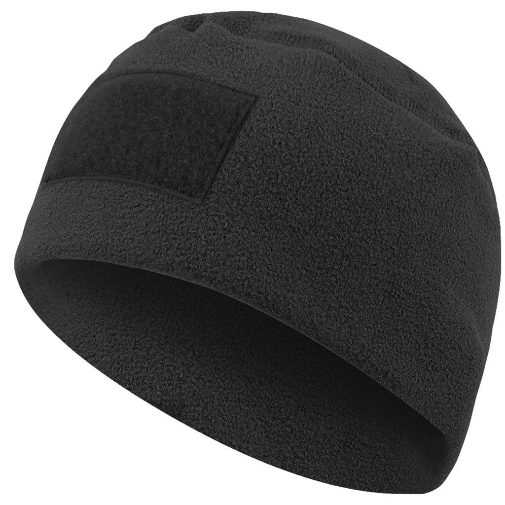 Gorro TACTICAL POLAR FLEECE negro, gorro de forro polar ligero con panel frontal para velcro (7,5 x 5 cm)