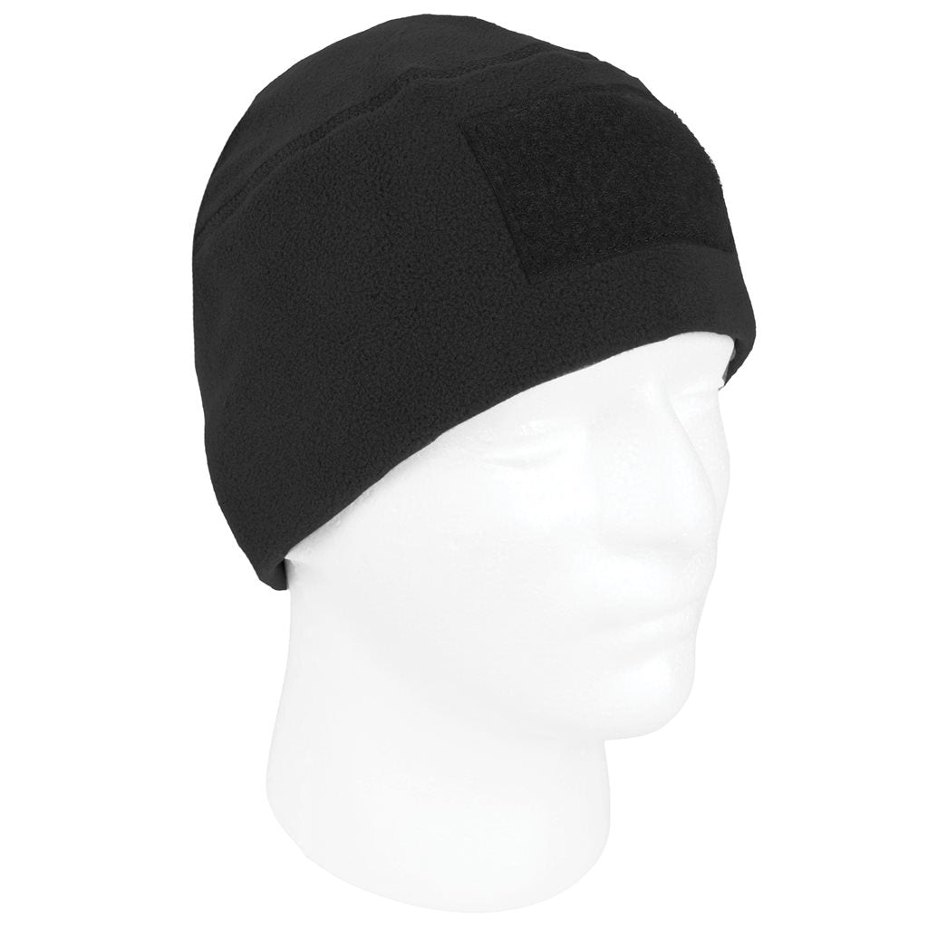 Gorro TACTICAL POLAR FLEECE negro, gorro de forro polar ligero con panel frontal para velcro (7,5 x 5 cm)