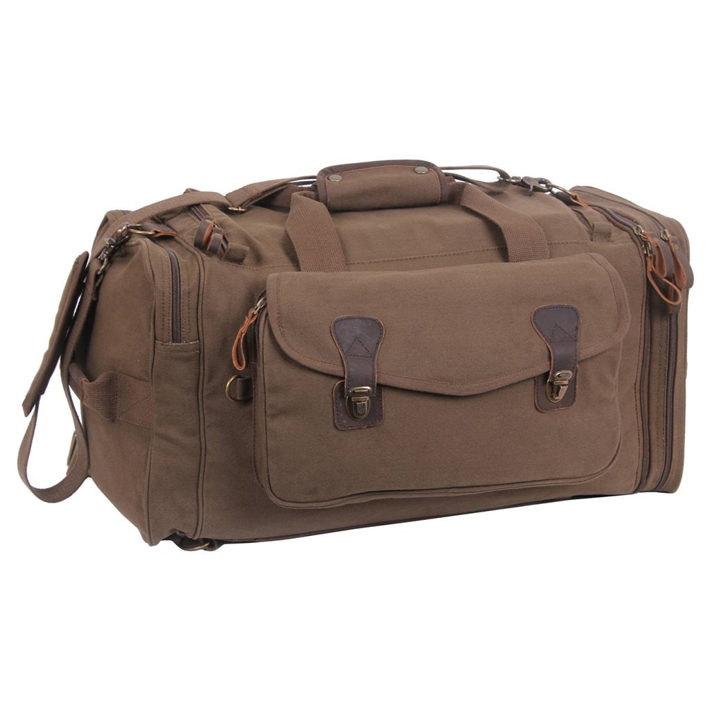 Bolsa mochila EXTENDED STAY de lona de algodon con detalles de cuero y herrajes de laton