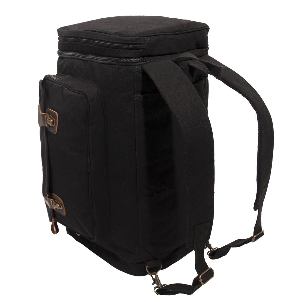 Bolsa mochila EXTENDED STAY de lona de algodon con detalles de cuero y herrajes de laton