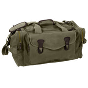 Bolsa weekend de algodón verde con bolsillos y detalles de cuero 30 x 28 x 58 cm