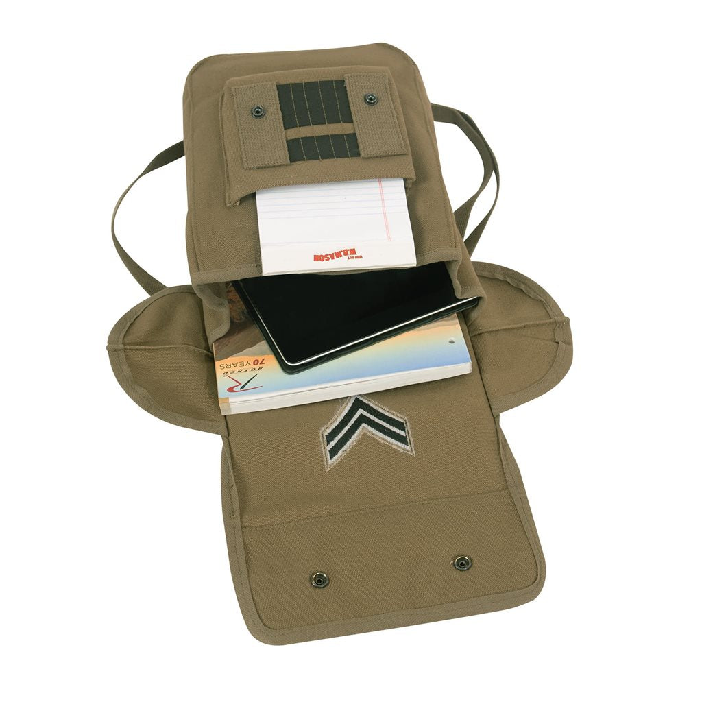 Bolso bandolera estilo army vintage en lona de algodón con parches, apto para iPad y tablets