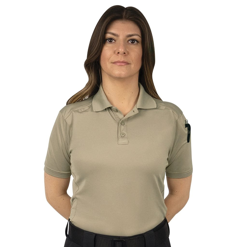 Polo táctico para mujer Tactical Performance color Silver Tan, manga corta, transpirable