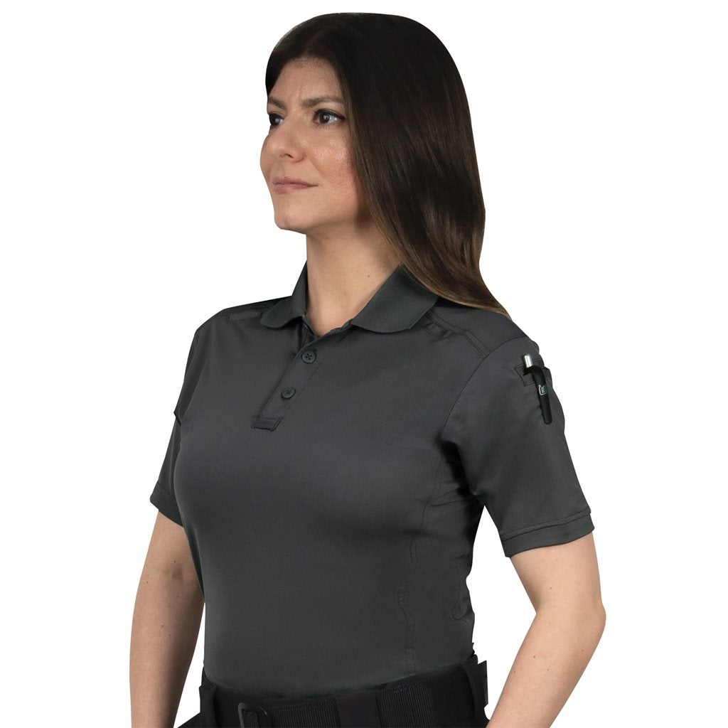 Polo femenino TACTICAL PERFORMANCE manga corta gris charcoal 92% poliéster 8% spandex