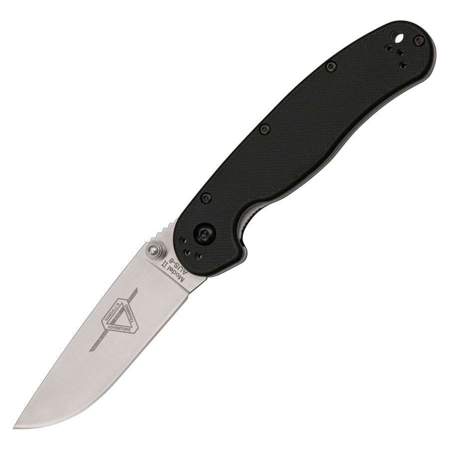 Navaja plegable RAT II negra con hoja lisa AUS-8 y mango de nylon