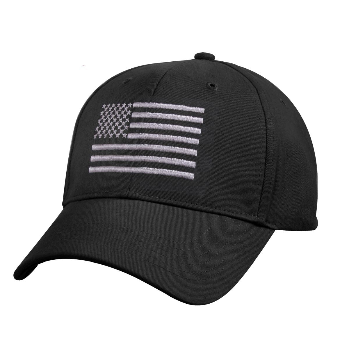 Gorra baseball bandera EE. UU. negra y plata, bordado frontal, cierre velcro, 100% algodón