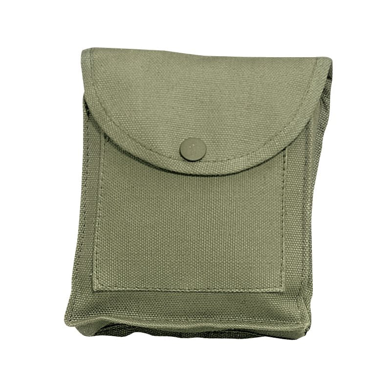 Funda utilitaria de lona verde con cierre a presión y presilla trasera para cinturón