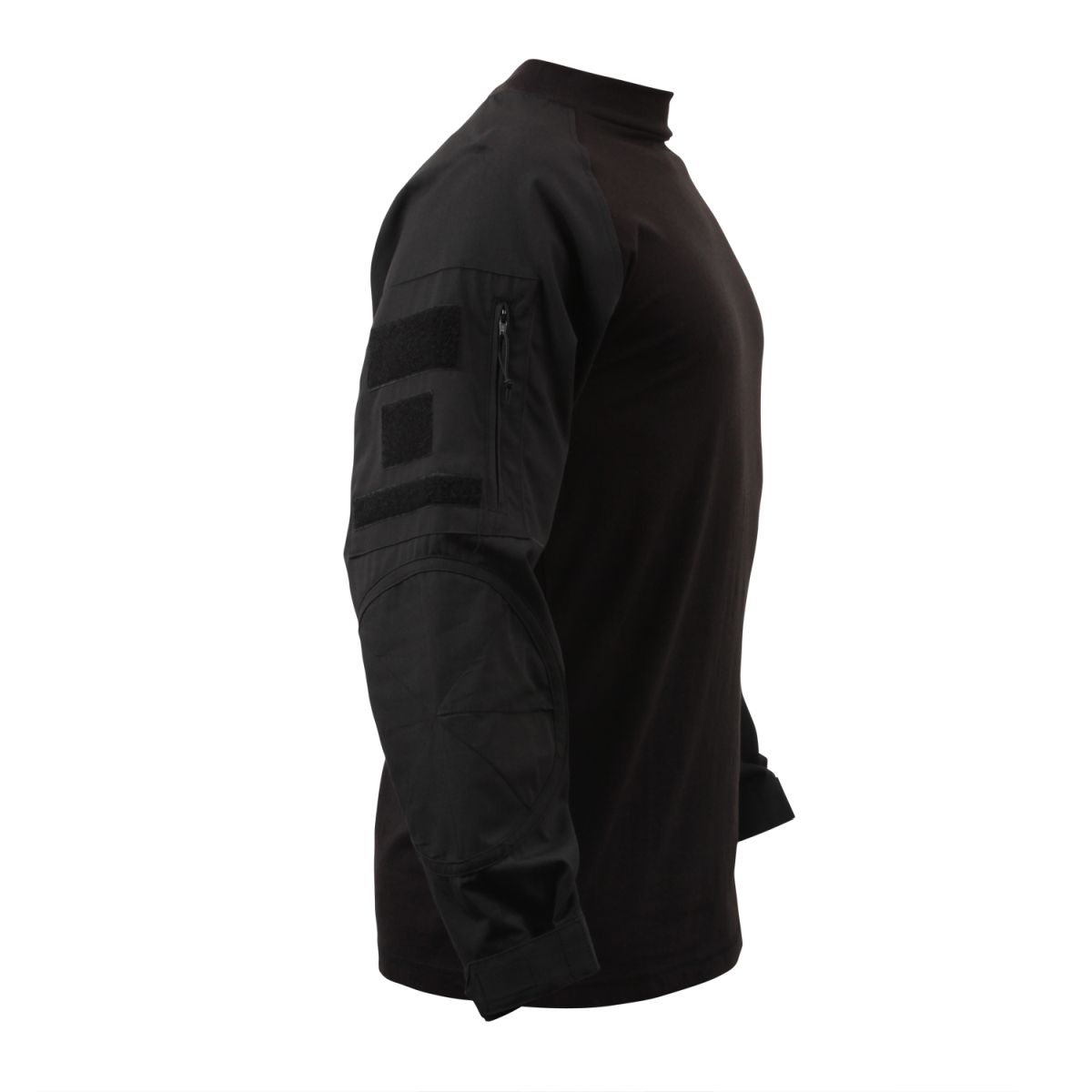 Camisa táctica COMBAT negra de manga larga con bolsillos en las mangas y velcro para identificación