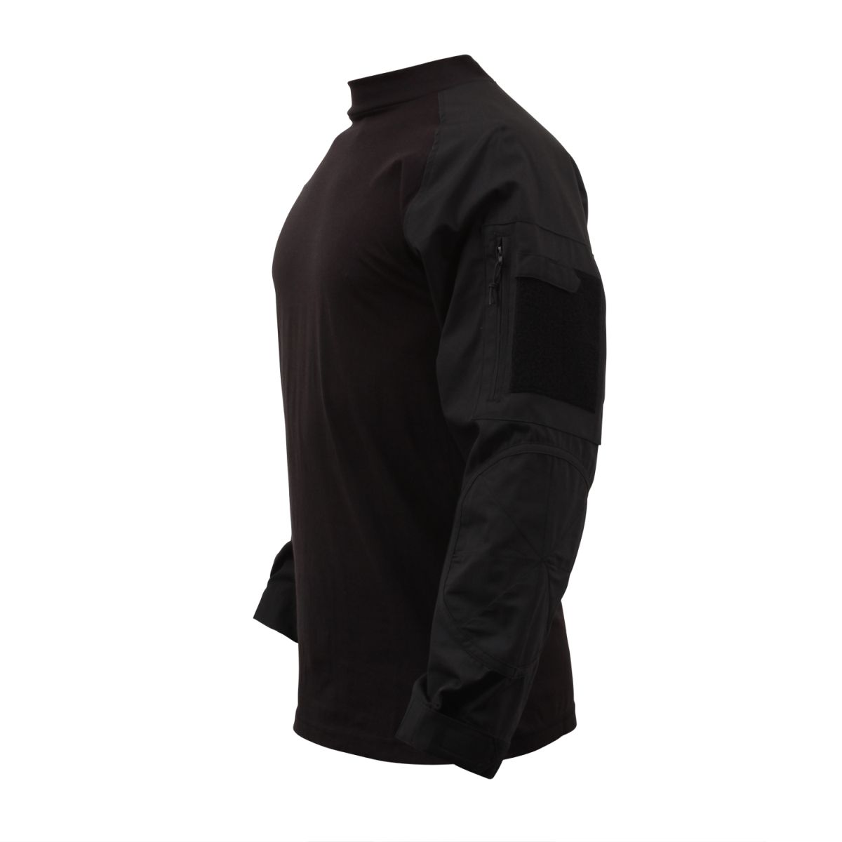 Camisa táctica COMBAT negra de manga larga con bolsillos en las mangas y velcro para identificación
