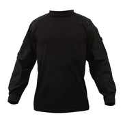 Camisa táctica COMBAT negra de manga larga con bolsillos en las mangas y velcro para identificación