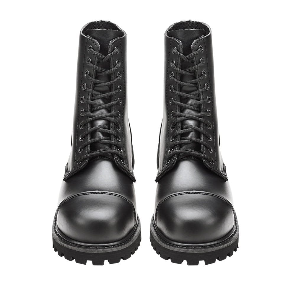 Botas PHANTOM negras, 10 ojales, cuero impermeable con puntera metálica