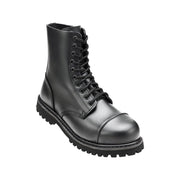Botas PHANTOM negras, 10 ojales, cuero impermeable con puntera metálica