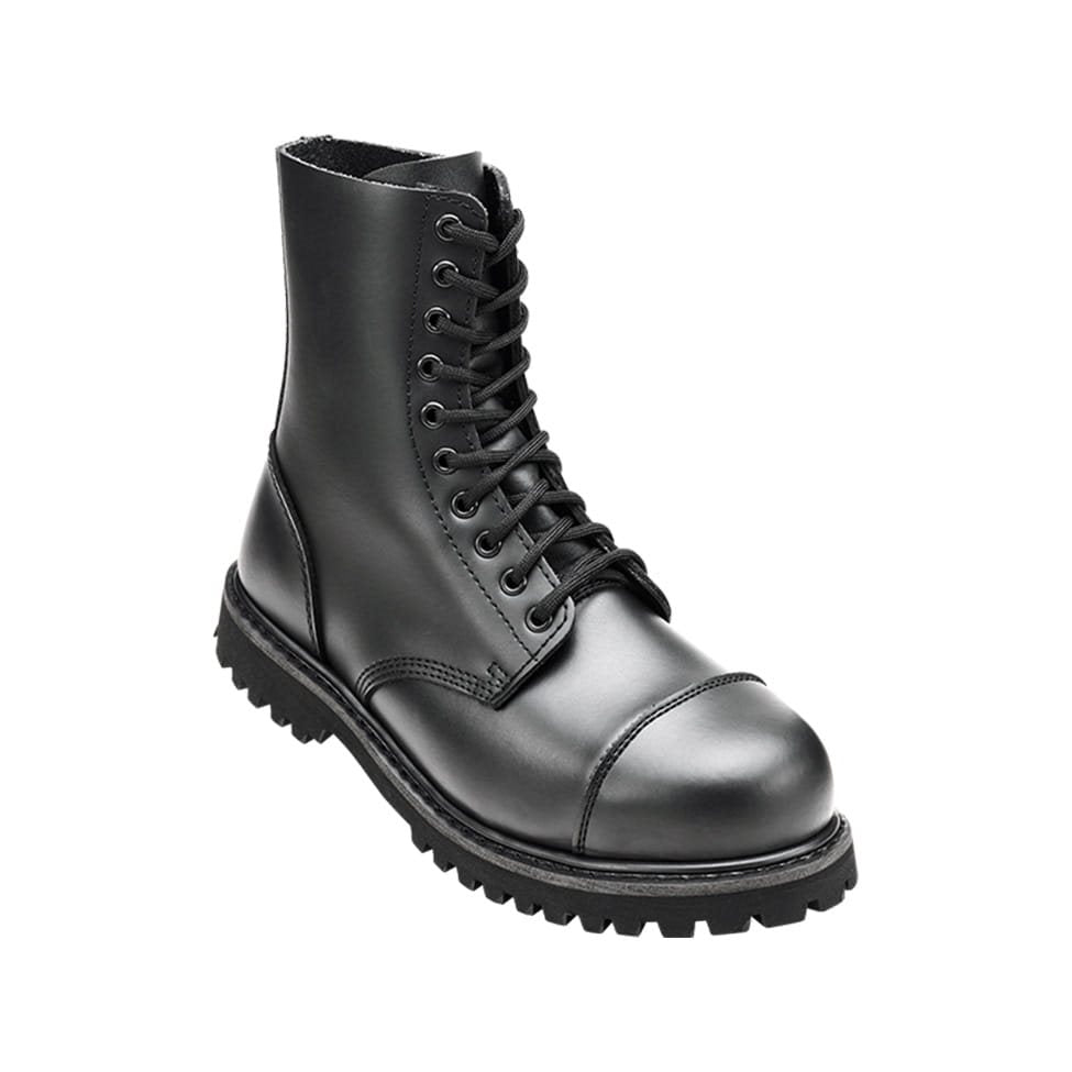 Botas PHANTOM negras, 10 ojales, cuero impermeable con puntera metálica