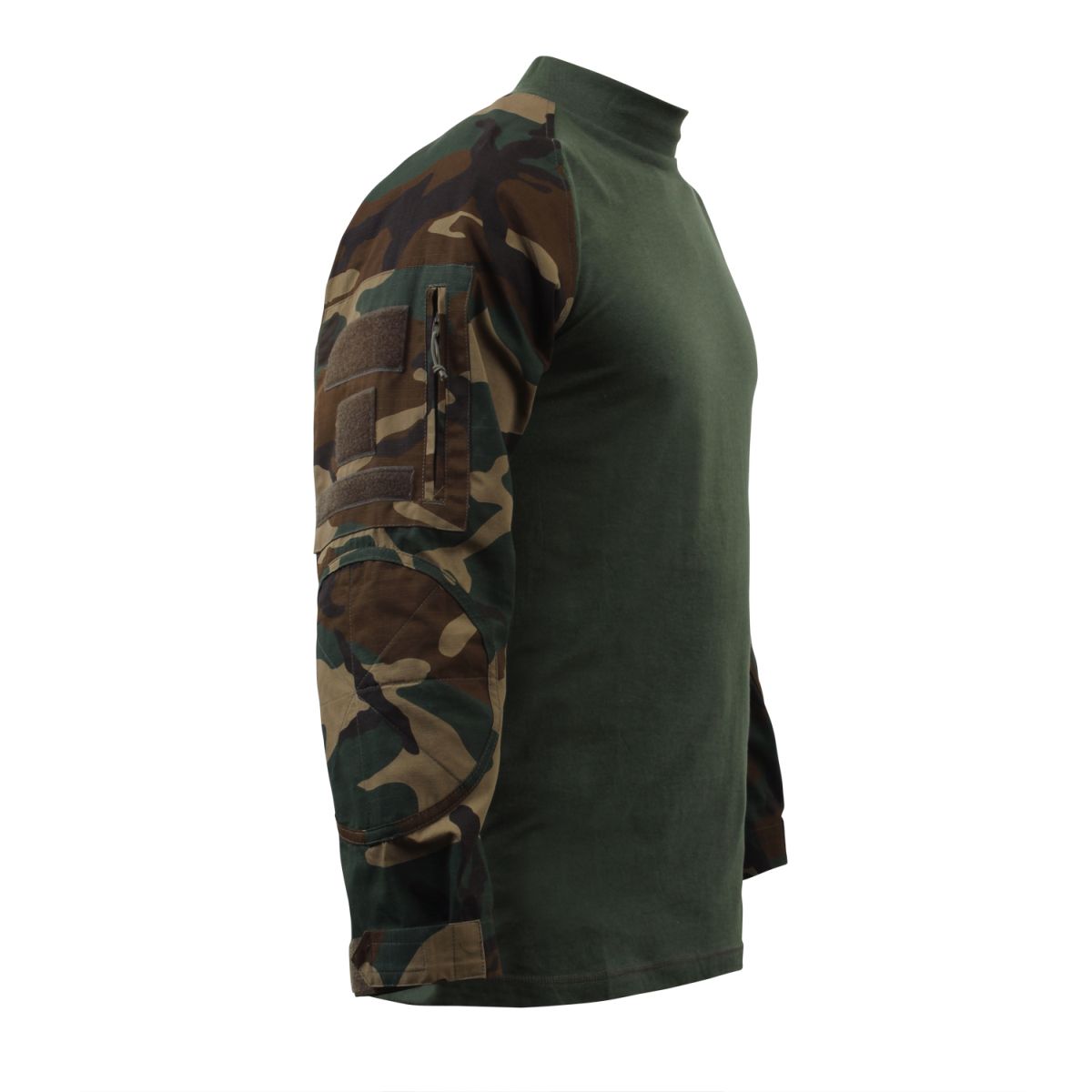 Camisa táctica COMBAT Woodland manga larga, tejido transpirable, bolsillos en las mangas y velcro para insignias