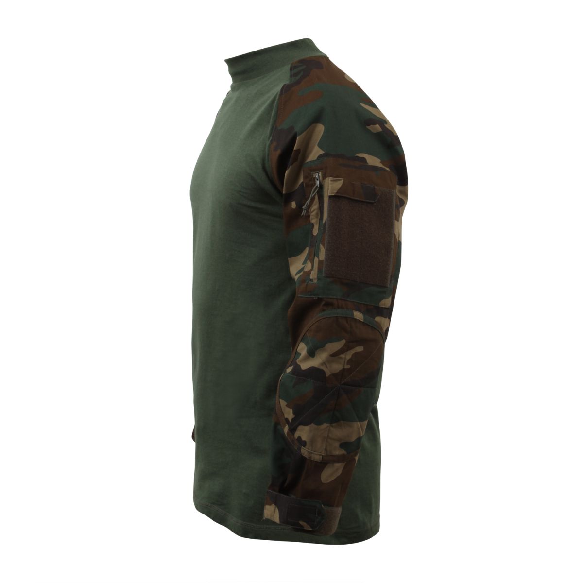 Camisa táctica COMBAT Woodland manga larga, tejido transpirable, bolsillos en las mangas y velcro para insignias