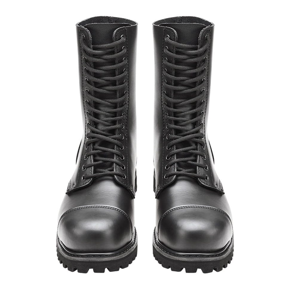 Botas PHANTOM negras de cuero impermeable, 14 ojales y puntera metálica