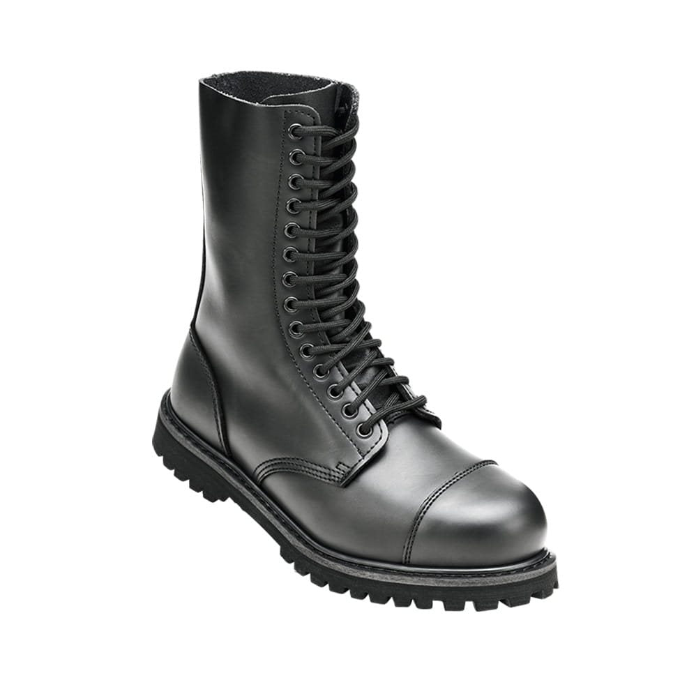 Botas PHANTOM negras de cuero impermeable, 14 ojales y puntera metálica