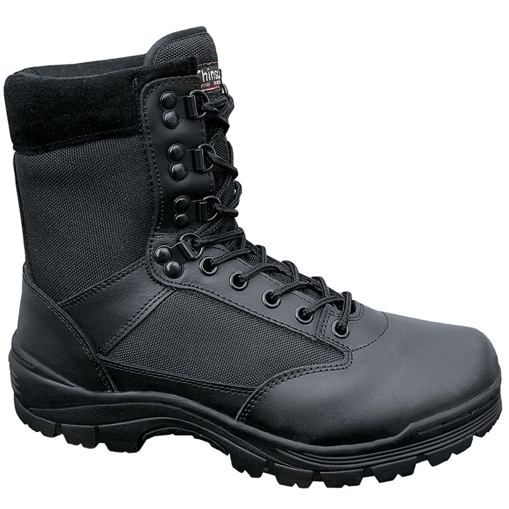 Botas tácticas negras TACTICAL 9 ojales, cuero y nylon, suela antideslizante