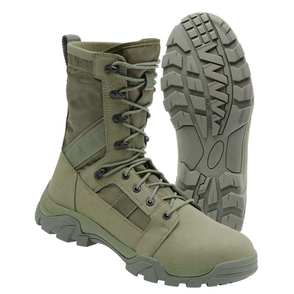 Botas tácticas DEFENSE altas verdes con suela de goma antideslizante