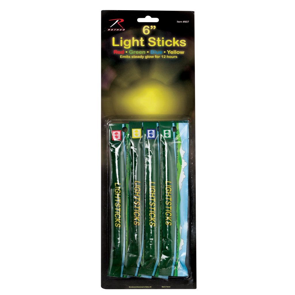 Luz química 15 cm pack de 4 unidades en varios colores