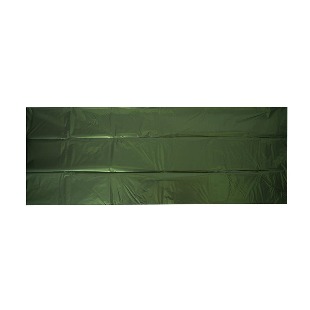 Manta de rescate aluminizada verde 215 x 130 cm, reverso oliva y cara plateada