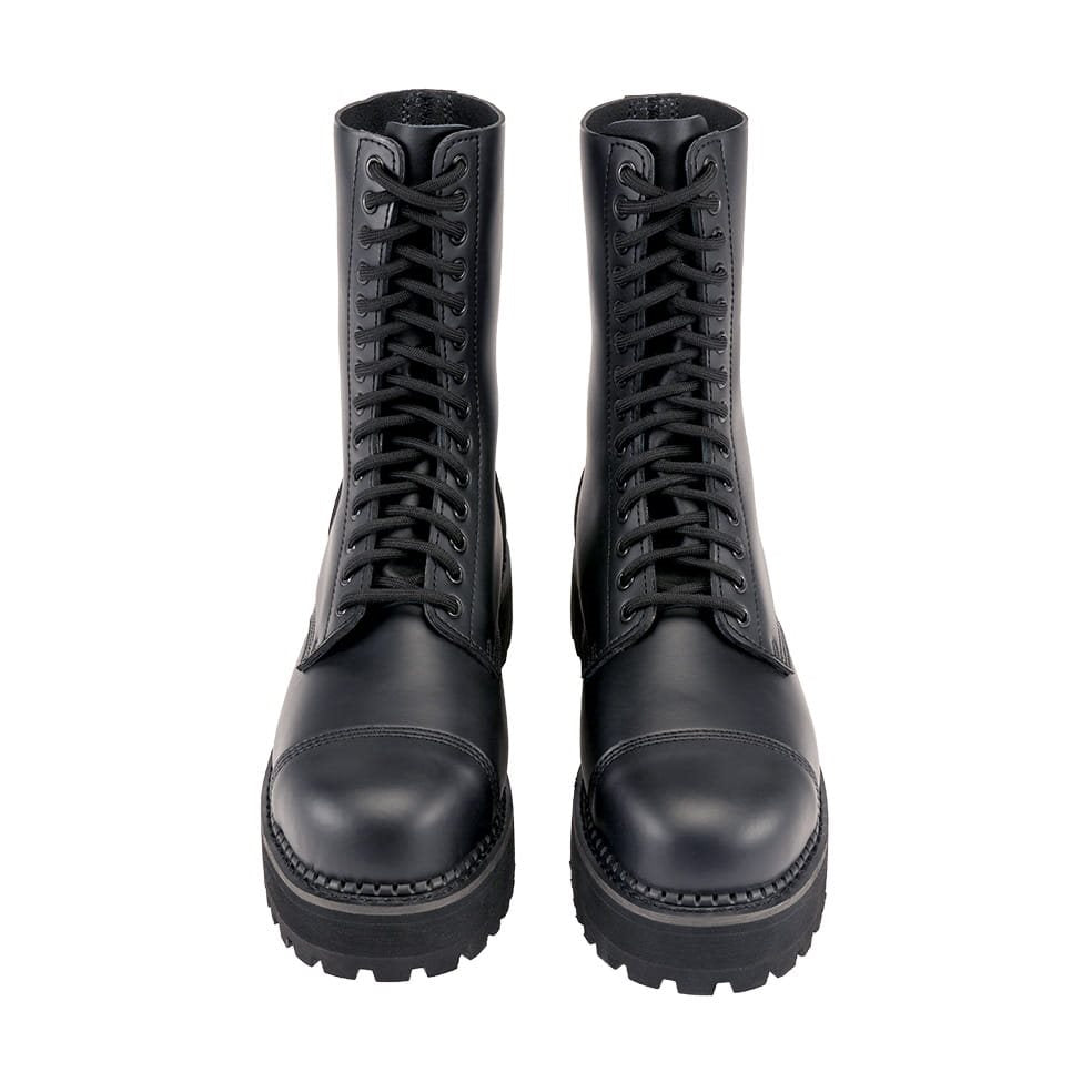 Botas PHANTOM negras con plataforma, cuero impermeable y 14 ojales